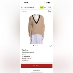 Sandro Tan Wool V-Neck Sweater